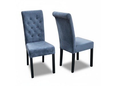 Exclusivo conjunto de 8 sillas de diseñador Chesterfield azules de tela.