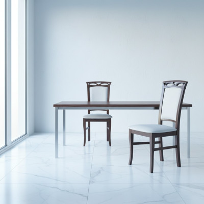 8x juego de sillas de comedor de diseñador con respaldo acolchado.