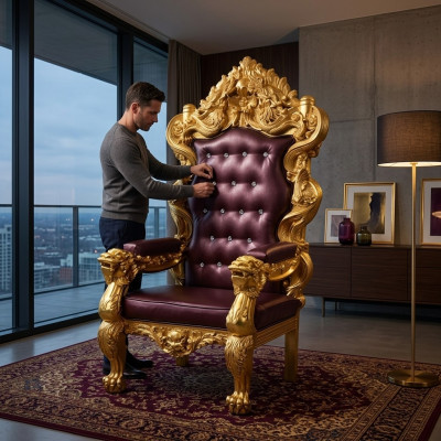 Trono Silla Real Chesterfield de terciopelo 1 plaza de estilo antiguo sillón