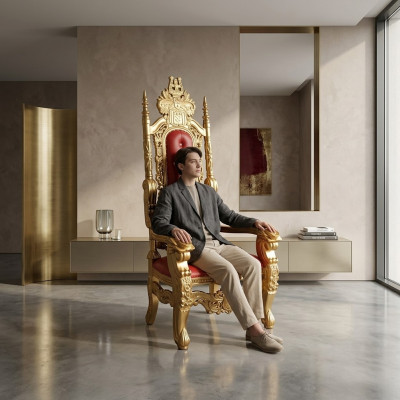 Un diseño maravilloso de una sorprendente silla roja con increíbles detalles en cada elemento decorativo en estilo barroco.