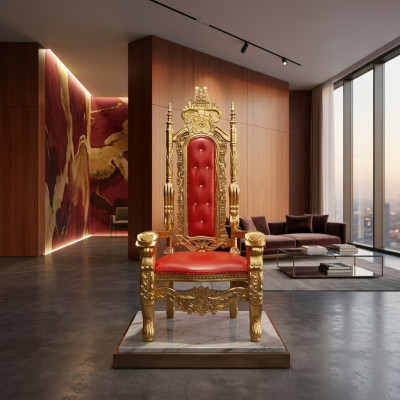 Un diseño maravilloso de una sorprendente silla roja con increíbles detalles en cada elemento decorativo en estilo barroco.