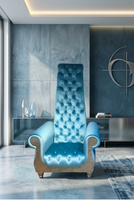 Un sillón refinado con respaldo alto y un diseño que recuerda a un sillón Voltaire.