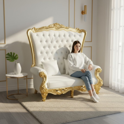 Trono sofá realeza Chesterfield terciopelo antiguo estilo dos plazas