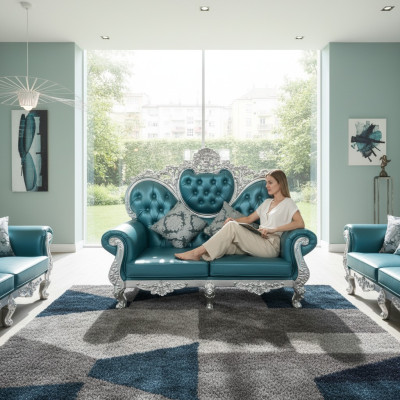 Sofá del trono de terciopelo chesterfield real de dos plazas de estilo antiguo, nuevo.