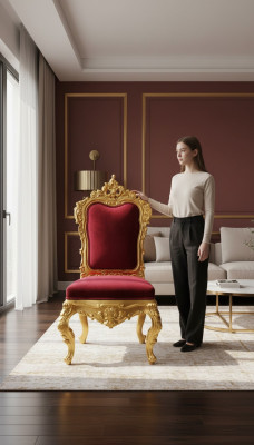 Silla Trono Sillón Set Comedor Diseñador Madera Estilo Antiguo Rococó Barroco