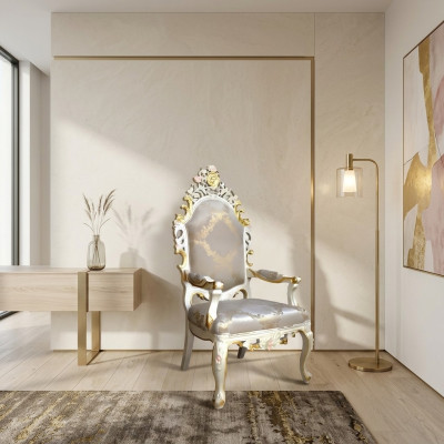 Silla trono sillón juego comedor madera diseñador estilo antiguo barroco rococó.