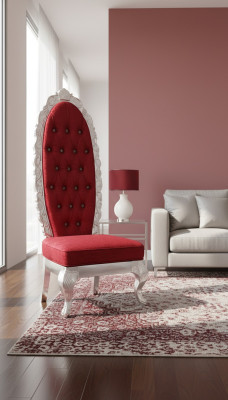 Trono rojo Silla real Tapizado antiguo Estilo Chesterfield Design
