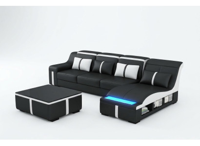 Sofá esquinero con asientos tapizados de cuero iluminado en forma de L G8047C