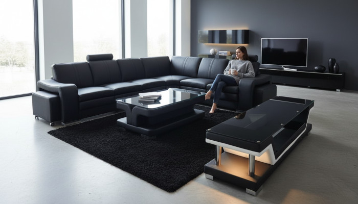 Sofá de cuero en forma de L para salón, diseño de conjunto de esquina A1109B.