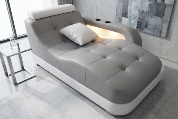 Diseñador Chaiselongues de cuero moderno gris Sofá de otomana cama de cuero genuino Relax