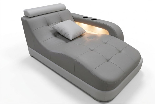 Diseñador Chaiselongues de cuero moderno gris Sofá de otomana cama de cuero genuino Relax