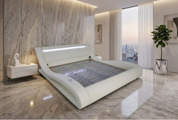 Lujo Cama de matrimonio iluminada de diseño de cuero de alta calidad.