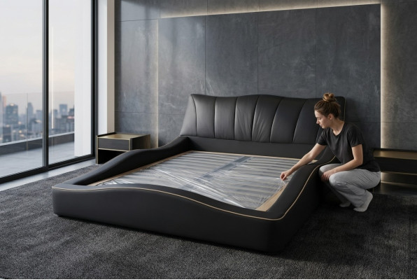 Diseño de lujo Cuero Acolchado Marco de Cama de Hotel Modernas Camas Tapizadas