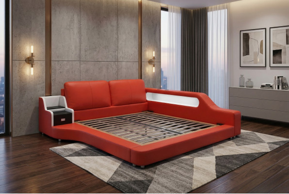 Diseño de cama de cuero de lujo doble, camas tapizadas modernas de hotel de lujo multifunción.