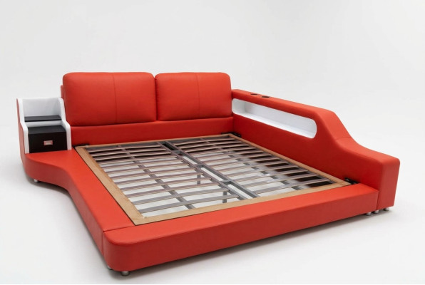 Diseño de cama de cuero de lujo doble, camas tapizadas modernas de hotel de lujo multifunción.