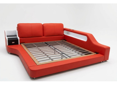 Diseño de cama de cuero de lujo doble, camas tapizadas modernas de hotel de lujo multifunción.