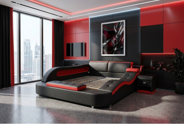 Doble diseño de lujo de cama tapizada de cuero de alta gama, camas modernas multifuncionales de hotel.