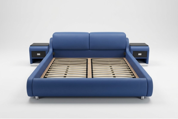 Doble cama de cuero de diseño de lujo, camas de hotel tapizadas multifuncionales modernas.