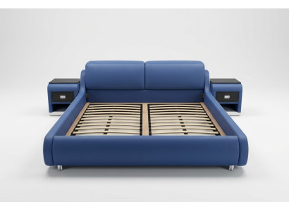 Doble cama de cuero de diseño de lujo, camas de hotel tapizadas multifuncionales modernas.
