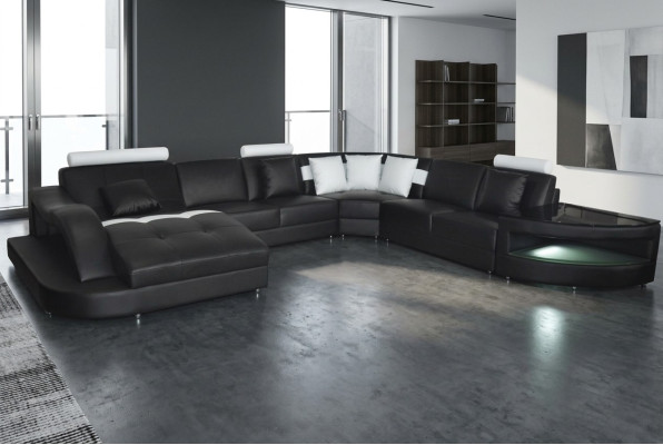 Sofá de cuero conjunto de esquina de diseño moderno U-forma + mesa
