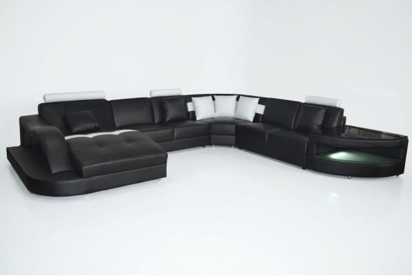 Sofá de cuero conjunto de esquina de diseño moderno U-forma + mesa