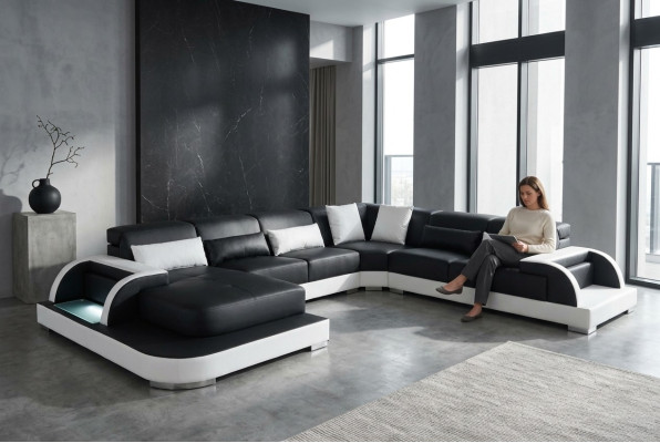 Sofá de cuero Sofá Diseño de conjunto de esquina de salón sofá moderno Sofás en forma de U Sofás