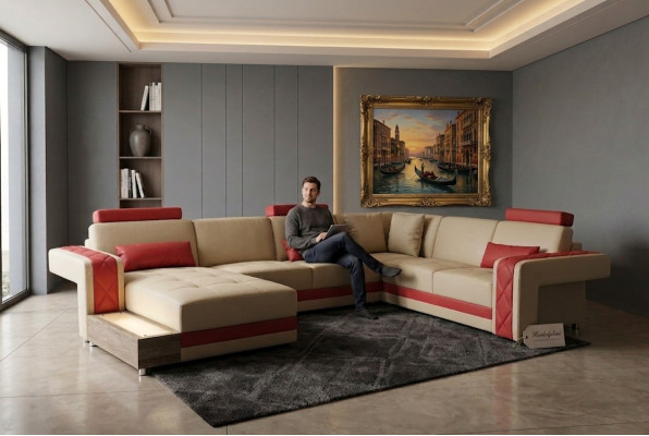 Sofá de cuero Sofá Paisaje de vida Salón Esquina Conjunto Diseño Moderno Sofá Decorativo.