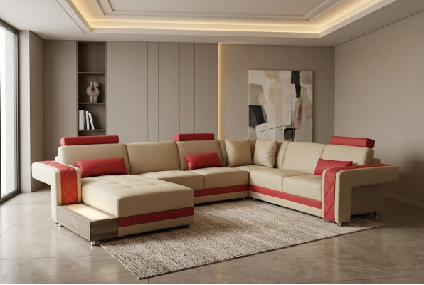 Sofá de cuero Sofá Paisaje de vida Salón Esquina Conjunto Diseño Moderno Sofá Decorativo.