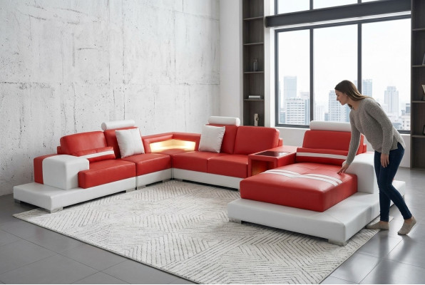 Sofá de cuero Couch Sala de estar Esquina de sofá Decorativo Diseño Moderno Sofá