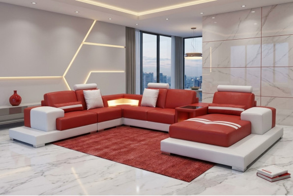Sofá de cuero Couch Sala de estar Esquina de sofá Decorativo Diseño Moderno Sofá