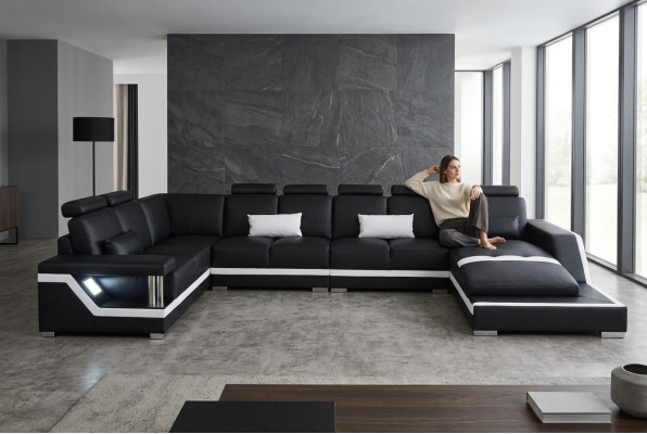 Sofá de cuero para sala de estar, conjunto de esquina, diseño de sofá moderno en forma de U.