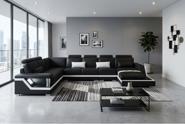 Sofá de cuero para sala de estar, conjunto de esquina, diseño de sofá moderno en forma de U.