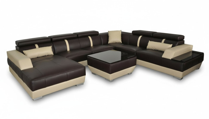 Sofá de cuero sofá de esquina moderno en forma de U con diseño decorativo