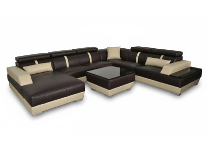 Sofá de cuero sofá de esquina moderno en forma de U con diseño decorativo