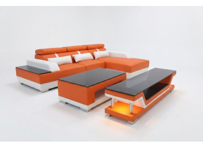 Sofá de cuero diseño moderno en forma de L con chaise longue.