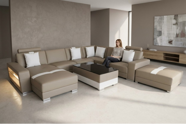 Sofá de cuero Sofá decorativo Sofá esquinero Mobiliario de salón Diseño Sofá moderno