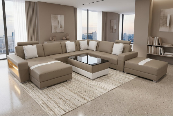 Sofá de cuero Sofá decorativo Sofá esquinero Mobiliario de salón Diseño Sofá moderno