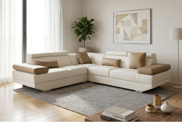 Sofá de cuero, sofá de esquina, conjunto de salón, diseño moderno, sofá decorativo en forma de L.