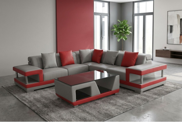 Sofá de cuero Sofá Paisaje de vida Conjunto en forma de L de decoración moderna de diseño