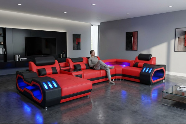 Sofá de cuero Sofá Sofá esquina Conjunto de diseño de salón moderno Sofá en forma de U Sofá rojo