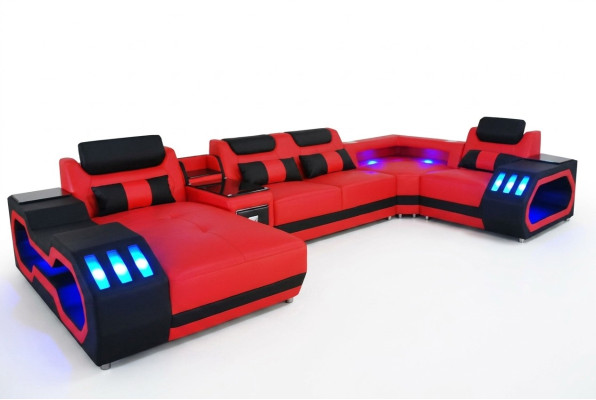 Sofá de cuero Sofá Sofá esquina Conjunto de diseño de salón moderno Sofá en forma de U Sofá rojo