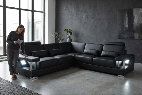 Sofá de cuero Sofá Salón Conjunto de decoración en forma de L de diseño moderno.