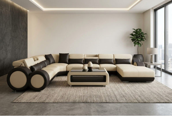 Sofá de cuero diseño moderno esquinero en forma de U con chaise longue G8035