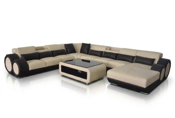 Sofá de cuero diseño moderno esquinero en forma de U con chaise longue G8035