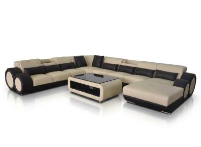 Sofá de cuero diseño moderno esquinero en forma de U con chaise longue G8035