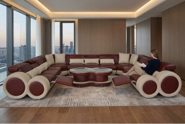 Sofá de cuero sofá sofá de salón diseño de conjunto de muebles moderno esquina sofá