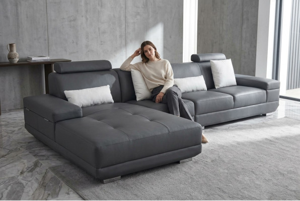 Sofá de cuero con cojines de asiento, sofá esquinero, conjunto de sofás de diseño moderno para sala de estar.