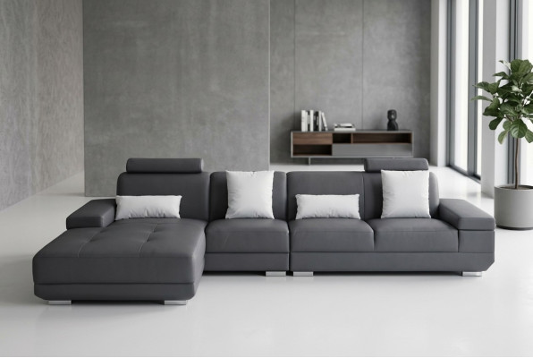 Sofá de cuero con cojines de asiento, sofá esquinero, conjunto de sofás de diseño moderno para sala de estar.