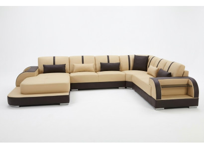 Sofá de cuero Acolchado Esquina Conjunto de asientos Diseño moderno Sofás Salón en forma de U