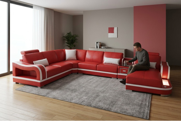 Sofá de cuero Sofá Sofá para la sala de estar Conjunto de diseño moderno Esquina Sofá decorativo